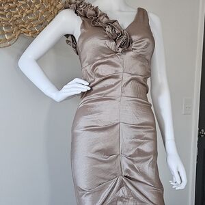 Elegant One-Shoulder Dress in Shimmering Taupe